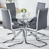 Clear Glass Dining Table and 4 Chairs Set PU Leather Cross Leg Kitchen Furniture