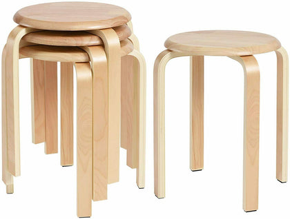 Set of 4 Wooden Stools Stacking Dining Stools Breakfast Seating Stackable Seats