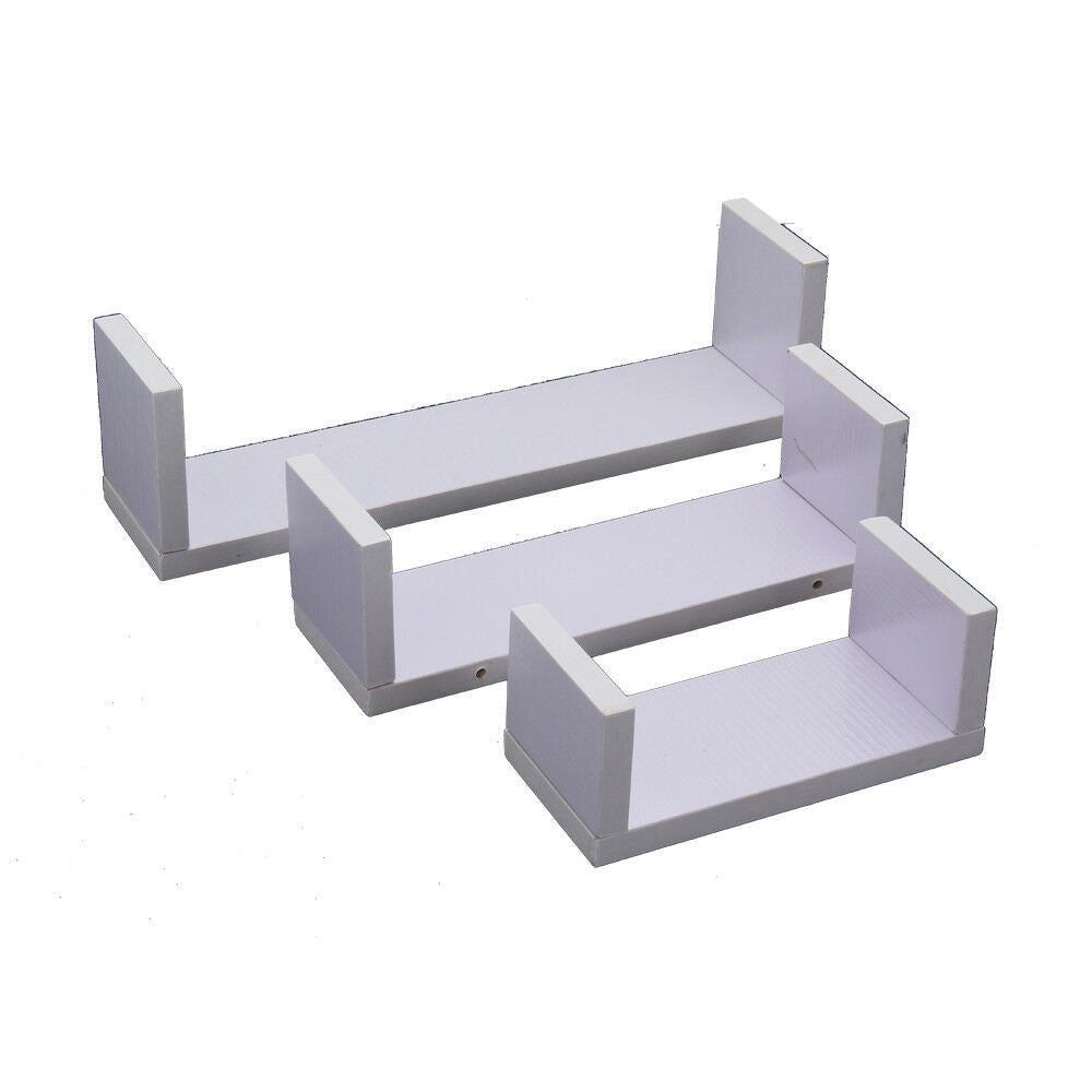 Set of 3 U Shape Floating Wall Shelves Storage Display Shelf Wooden Home Décor