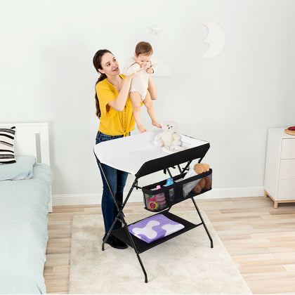 Baby Nursary Table Bath Unit Folding Infant Changing Station W/ Storage Rack