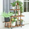 5 Tier Pine Wood Ladder Plant Stand Flower Planter Rack with 4 Lockable Wheels O