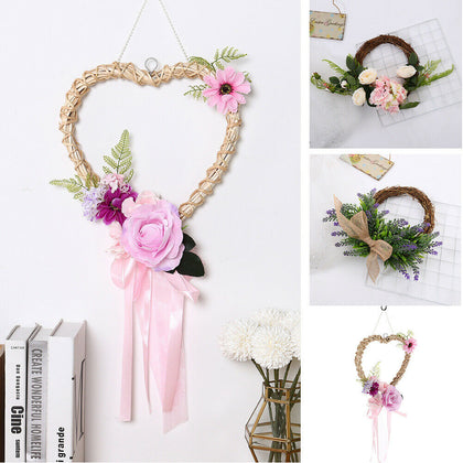 Artificial Rose Lavender Vine Ring Wreath Garland Home Party Wedding Door Decor