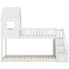 Cabin House Bunk Bed Solid Pine Wood Kids High Sleeper with Storage Stairs White