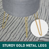 Round Linen-Look Storage Ottoman Footstool Wood Frame w/ Metal Legs Grey