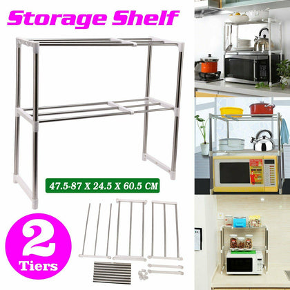 2 Tier Microwave Oven Rack Holder Kitchen Tools Storage Stand Shelf Organiser