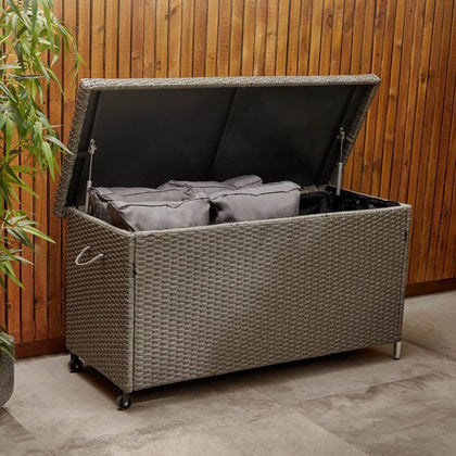 Rattan Look Outdoor Cushion Storage Box Ottoman Style Garden Outdoor Durable ED