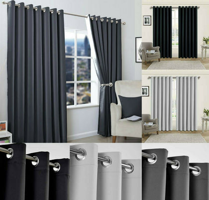 Insulated Heavy Thick Thermal Pair of Grey Curtains Eyelet Ready made Ring Top