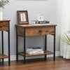 Narrow Side Table 2-Tier Console Desk with Drawer Wood Nightstand Open Shelf UK