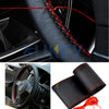 DIY Car Steering Wheel Cover With Needles Thread Black/Red Genuine Leather Sport
