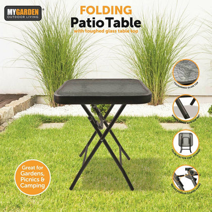 Glass Top Side Table Garden Furniture Patio Rattan Folding Drinks Sun Lounger