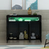 Modern Black High Gloss 3 Doors Matt Sideboard Cabinet Cupboard RGB LED Lights