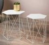 Set of 2 Side Tables White Contemporary Hexagon Design Coffee