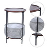 Small Round Coffee Table Sofa Side End Table Tray with Fabric Basket Storage UK