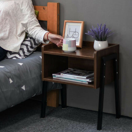 2pcs Industrial Bedside Table Stackable End Table with Storage Rustic Brown