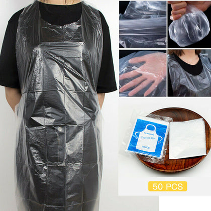 100 X Disposable Waterproof Apron Gown Polythene Adult Plastic Aprons Kitchen UK