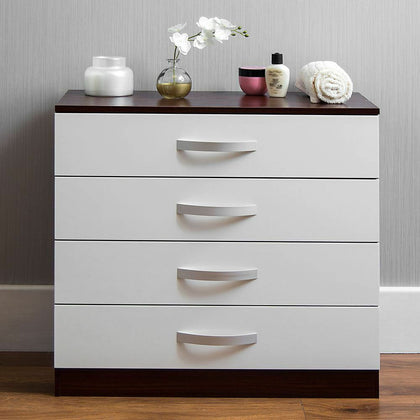 Hulio Drawer Chest 4 Drawers High Gloss Storage Bedroom Furniture White & Walnut