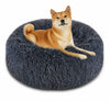 L Comfy Calming Dog Cat Sleeping Bed Warm Soft Plush Round Nest Dark Grey
