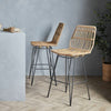 Set 2 Rattan Bar Stools Bistro Furniture Entryway Dining Room Living Breakfast
