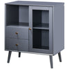 Modern Bedside Table Storage Cabinet with 2 Drawers, Adjustable Shelf, Grey