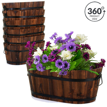Oval Barrel Planter Plantpot Burntwood Finish Wooden Flower Pots Plants Garden