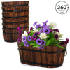 Oval Barrel Planter Plantpot Burntwood Finish Wooden Flower Pots Plants Garden