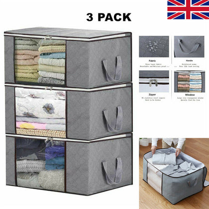 3PCS Underbed Clothes Storage Bags Zipped Organizer Wardrobe Cube Closet Boxes