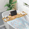 Bamboo Bath Tub Tray Extendable Caddy Rack with iPad Stand and Wine Glass Holder