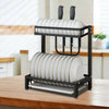 2 Tier KItchen Dish Drainer Cutlery Cup Plates Knives Holder Sink Rack Drip Tray