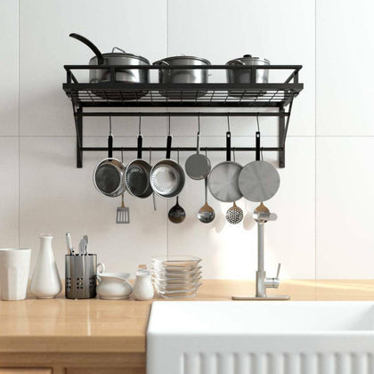 Wall Mount Kitchen Utensils Hanging Shelf Rack Pot Pan Storage Holder#