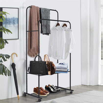 Metal Open Wardrobe Double Clothes Rail Rack Garment Hanging Stand Storage Shelf