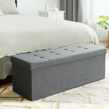 Folding Storage Ottoman Bench Tufted Faux Leather Toy Box Foot Stool Bench Seat