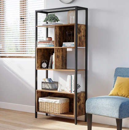 Large Industrial Bookcase Vintage Cube Unit Tall Display Rustic Metal Cabinet