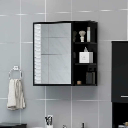 Bathroom Mirror Cabinet Black Chipboard Washroom Wall Storage Rack