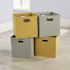 Large Grey Yellow Foldable Canvas Storage Folding Box Fabric Cube 4 Piece Set