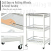 3-Tier Home Trolley Kitchen Storage Cart Steel Bars 4 Wheels Rolling Unit White