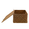 Set of 3 Storage Basket Organiser Box With Lid Hamper Seaweed Resin Woven Home