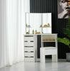 Classic Corner Dressing Table Stool Set White Makeup Desk Vanity Mirror 5 Drawer