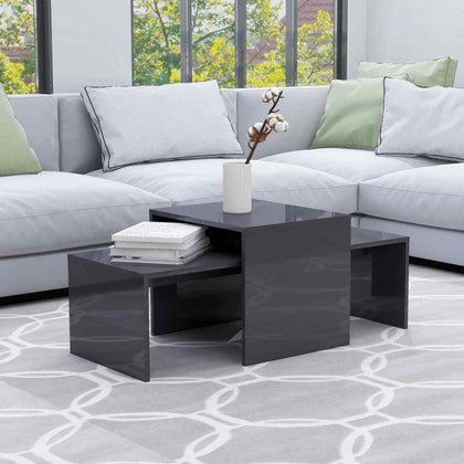 Coffee Table Set Chipboard Accent Side End Couch Table High Gloss Grey