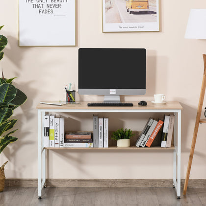 HOMCOM 2-Tier Writing Desk Metal Frame Smooth Shelves Storage Shelf Oak Colour