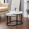 MODERN SET OF 2 MARBLE EFFECT NEST OF TABLE ROUND SIDE TABLE WITH METAL FRAME