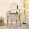 Modern Dressing Table Stool Set Round Makeup Mirror w/LED Lights Wooden 2 Drawer