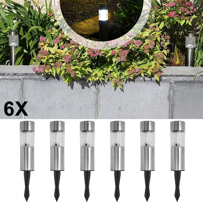 6 X SOLAR POWERED OUTDOOR GARDEN POST STAKE PATIO PATHWAY LED LIGHTS