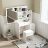 Modern Dressing Table Stool Set Makeup Desk w/4 Drawer & Sliding Mirror White