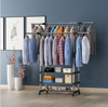 Double Rail Clothes Hanging Display Stand Shoes Rack With Wheels Adjustable UK
