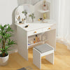 Modern White Dressing Table Jewelry Makeup Desk w/ Round Mirror 2Drawers Bedroom