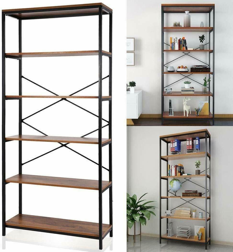 6 Tiers Bookshelf Bookcase Ladder Shelf Storage Display Unit Metal Plant Stand