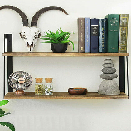 Large Rustic Wooden Floating Shelves Retro Stylish Wall Shelf Corner StorageUnit
