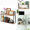 2 Tier Industrial Wooden Metal Wall Floating Shelf Storage Bookcase Display Rack