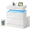 Bedside Table High Gloss Front Nightstand Cabinet with 2 Drawers RGB LED Light