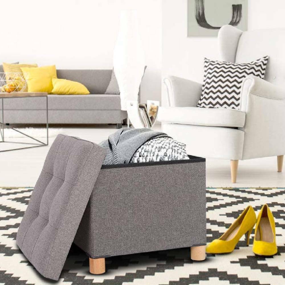 Grey Storage Footstool Ottoman Footrest Makeup Dressing Table Stool Pouffe Seat